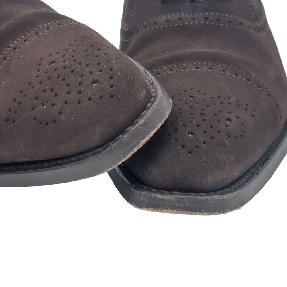 UK England Finsbury Dress Shoes Men's 6.5 Brown Suede Leather Cap-toe Oxfords - Picture 9 of 13